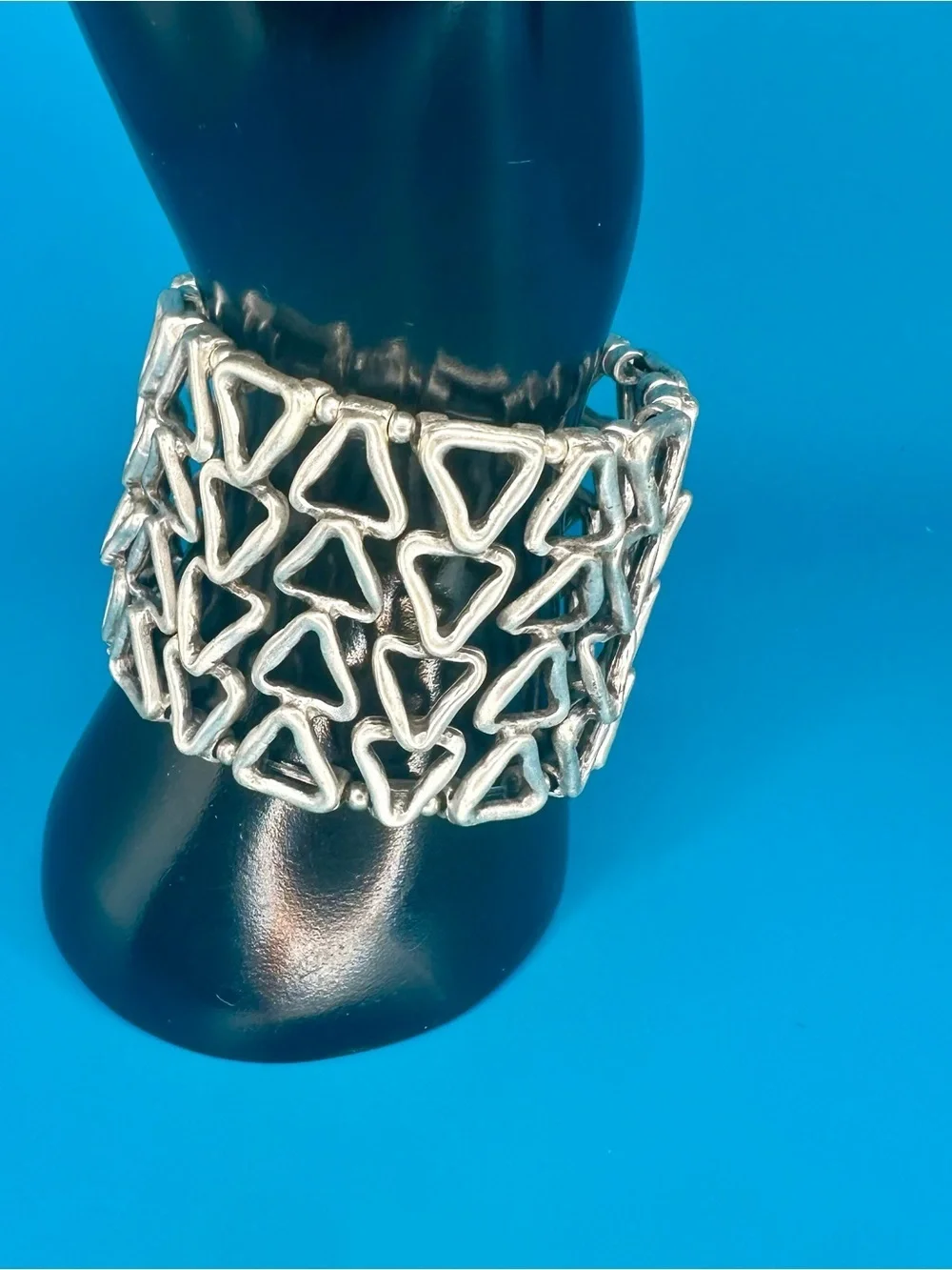 Sterling-Style Silver Triangle Link Stretch Bracelet